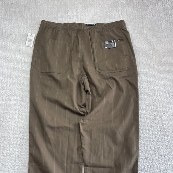 NWT Volcom Psychstone Trousers Brown / Green Lines Elastic Waist Pants Men's XL - Picture 9 of 11